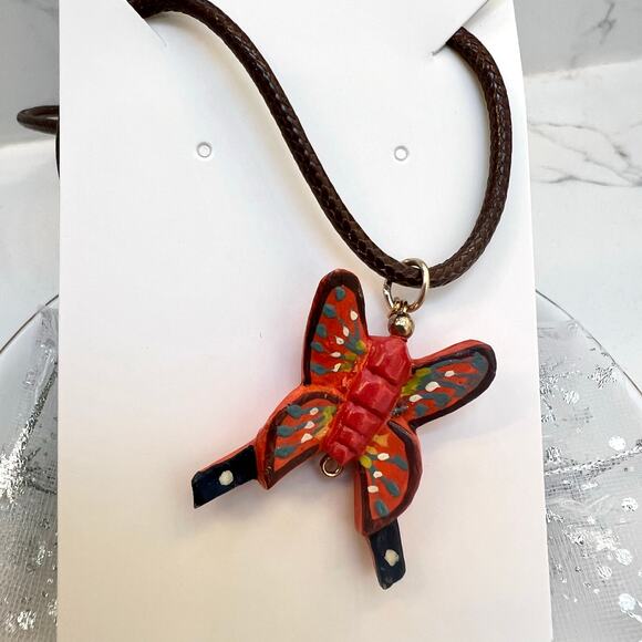 Hand-Carved Wooden Butterfly Pendant Necklace – Fairycore Gorpcore Style - Picture 3 of 6